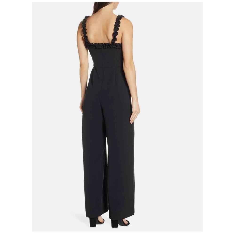 CHELSEA28 Black Ruffle Trim Square Neck Pocket Crepe Pant Jumpsuit 14 Nordstrom - Picture 2 of 9